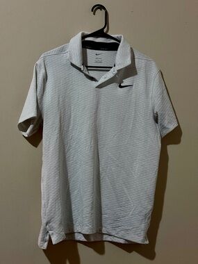 Nike White Textured Dri-FIT Polo with Black Swoosh